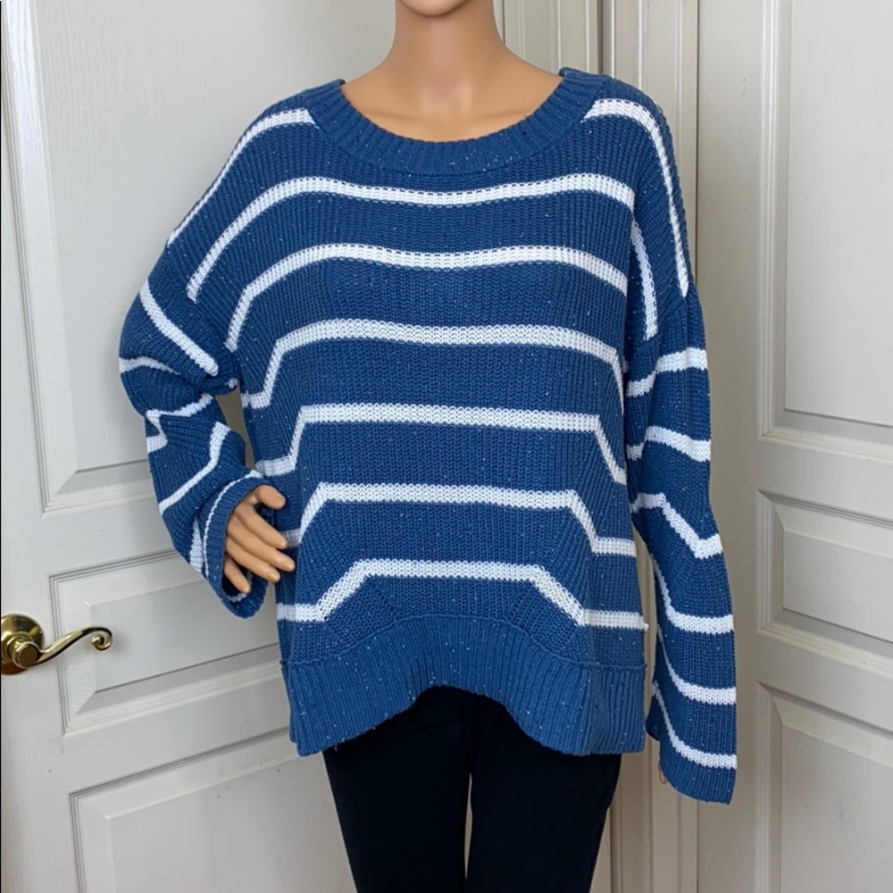 By Artisan Blue & White Striped Sweater Size Large